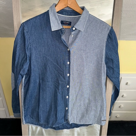 Saint James Split Denim Button Down Shirt Made In France Size 8 Collared Y2K - Picture 13 of 13